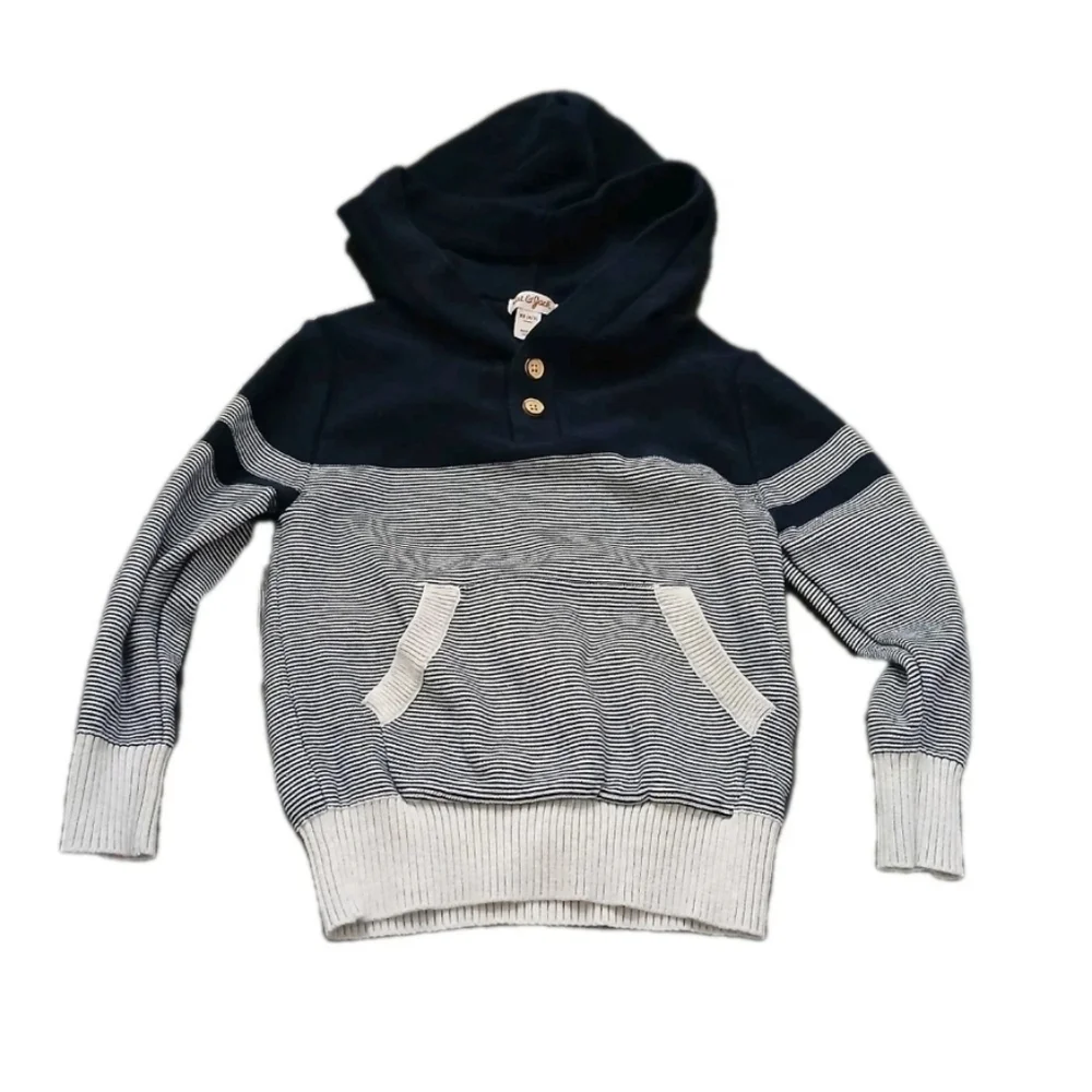 Cat & Jack Sweater Boy's Size:XS 4-5 Hooded Navy Blue 2 Button Long Sleeve - Picture 1 of 7